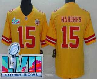 Mens Kansas City Chiefs #15 Patrick Mahomes Limited Yellow Inverted Super Bowl LVII Vapor Jersey